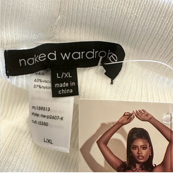 Naked Wardrobe - Ribbed Bodycon Split Hem Legging Pants, White, L/XL, NWT - Picture 6 of 8